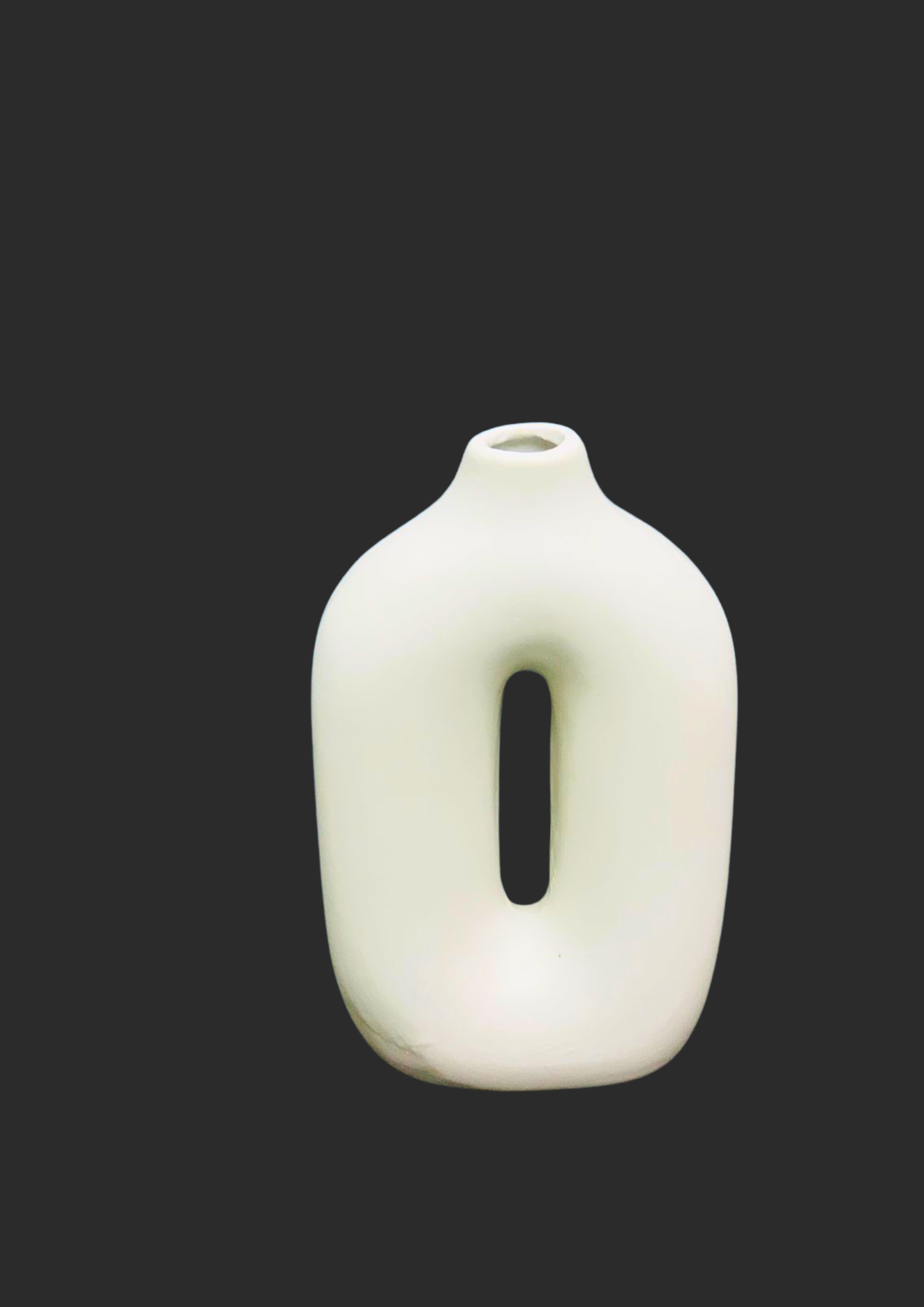 White Ceramic Vase, Oval Cutout