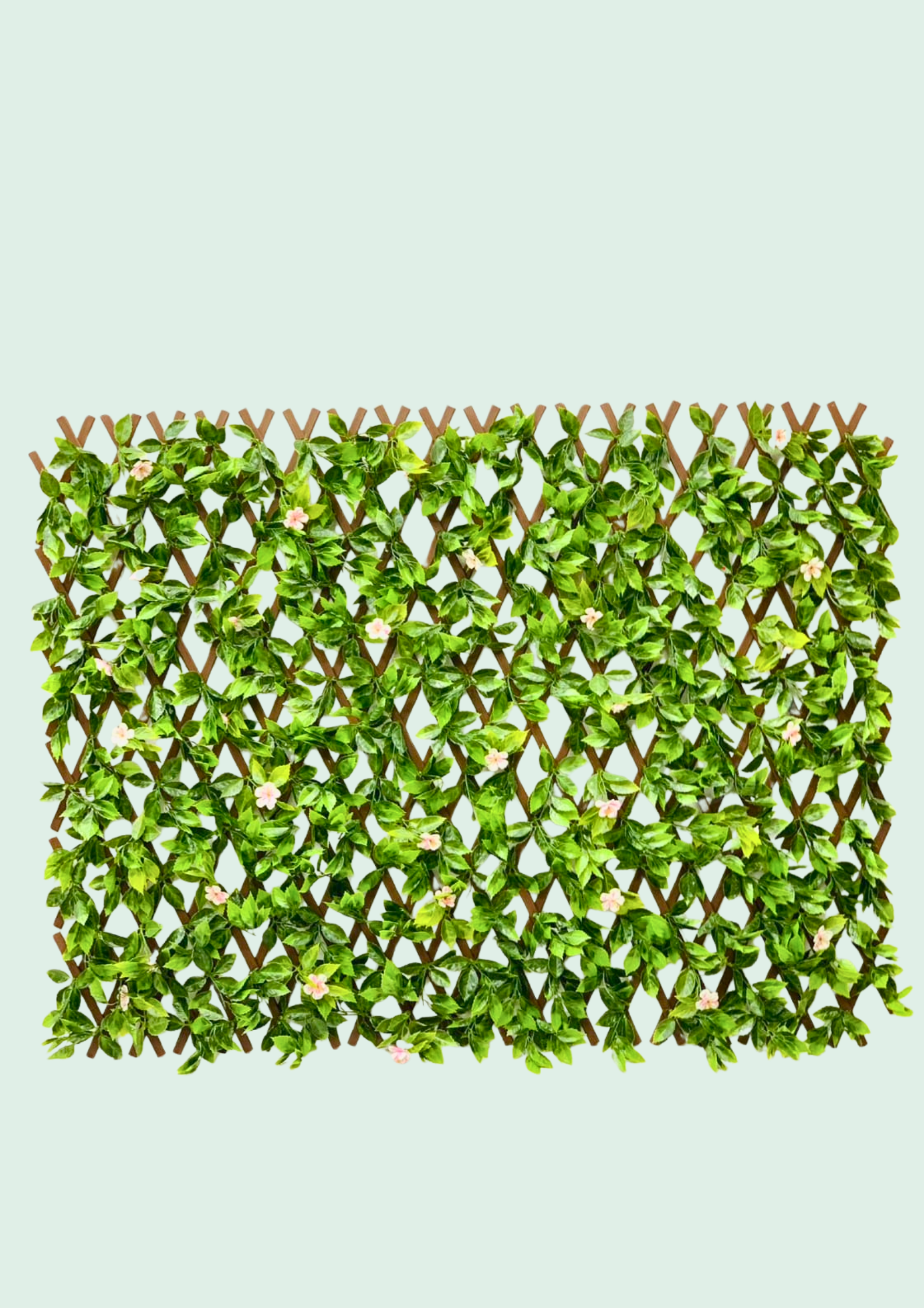 Custom expanding trellis fence with flowering vines