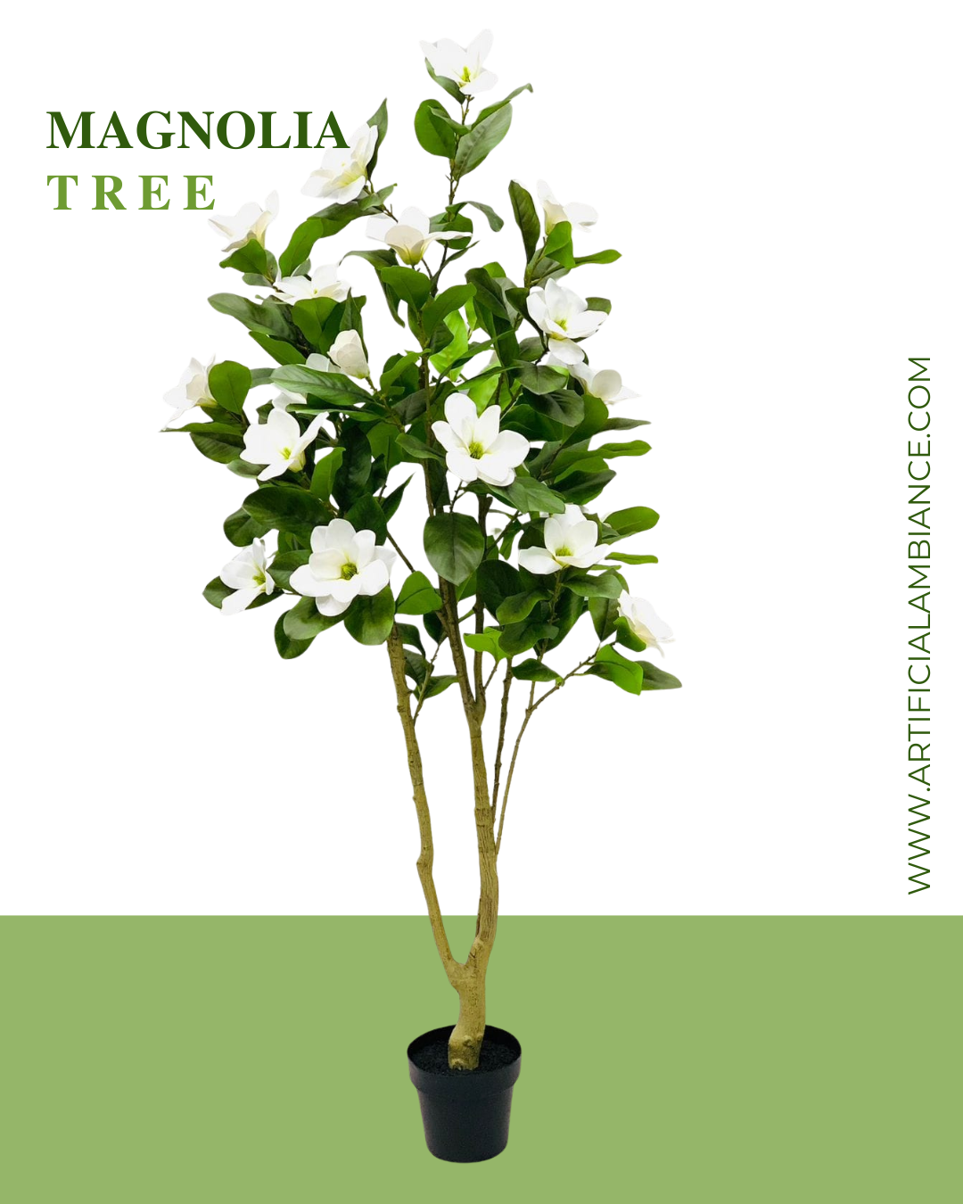 Upscale potted artificial magnolia tree for hotel interiors